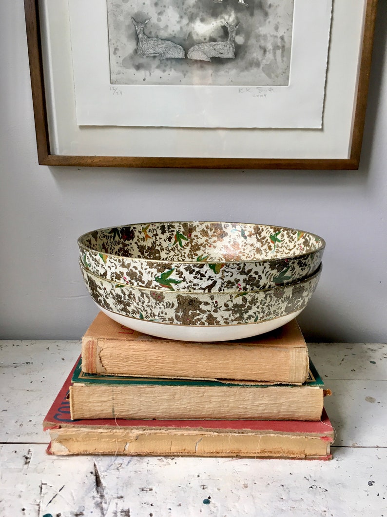 Two vintage Japan Paper mâché bowls birds and flowers image 9