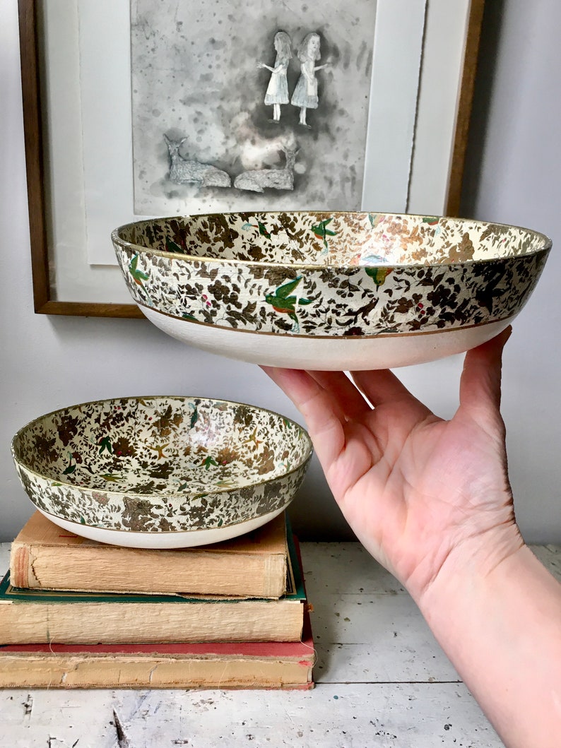 Two vintage Japan Paper mâché bowls birds and flowers image 10