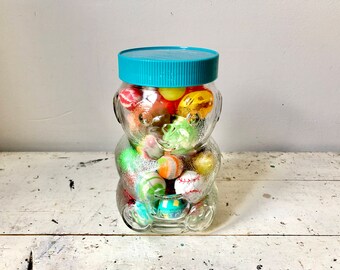 Vintage Skippy Bear Jar with 45 Bouncy Balls: 1980s Toy Collection