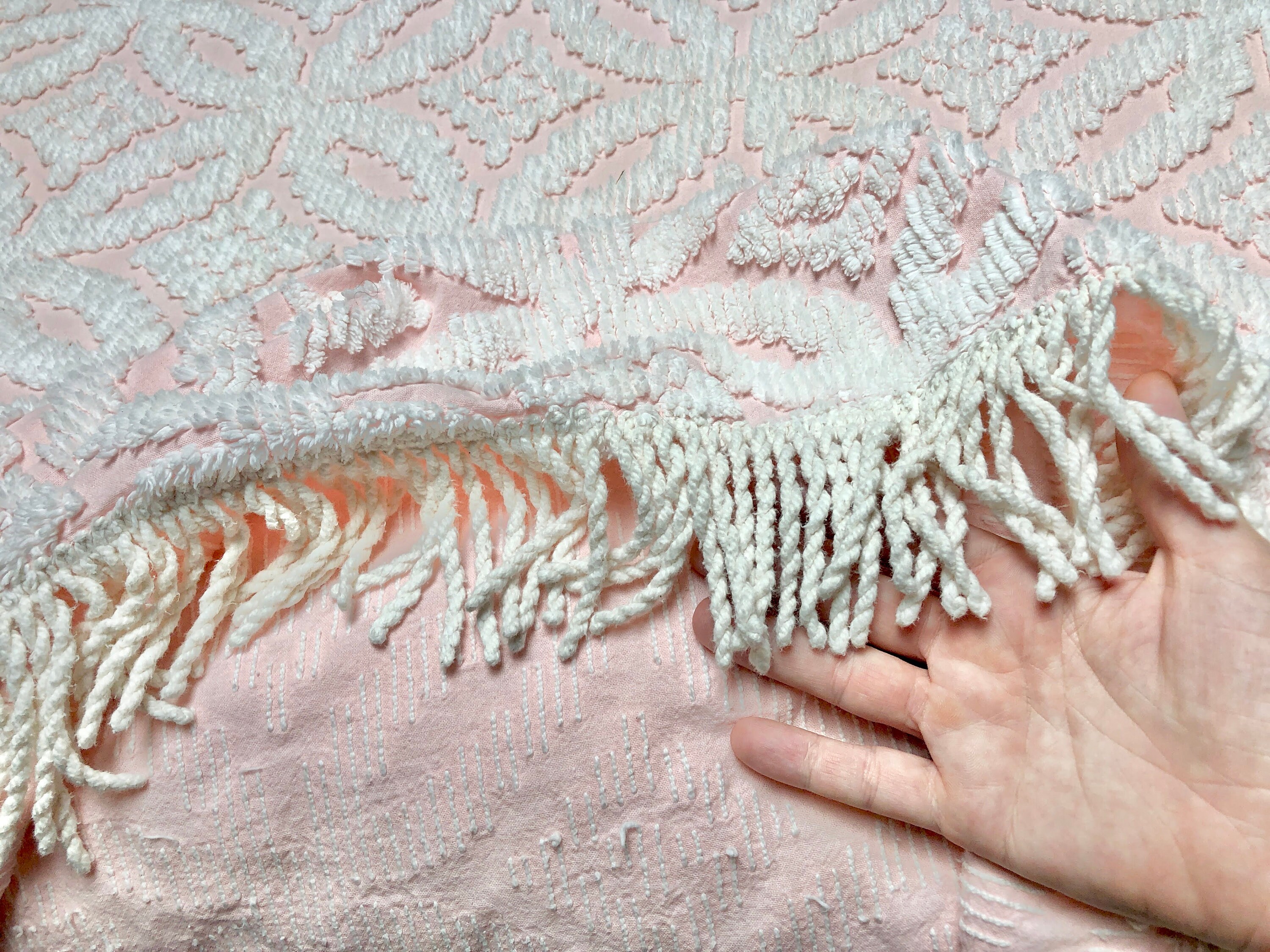 Vintage Pink and White Chenille Bedspread 103x92 Etsy