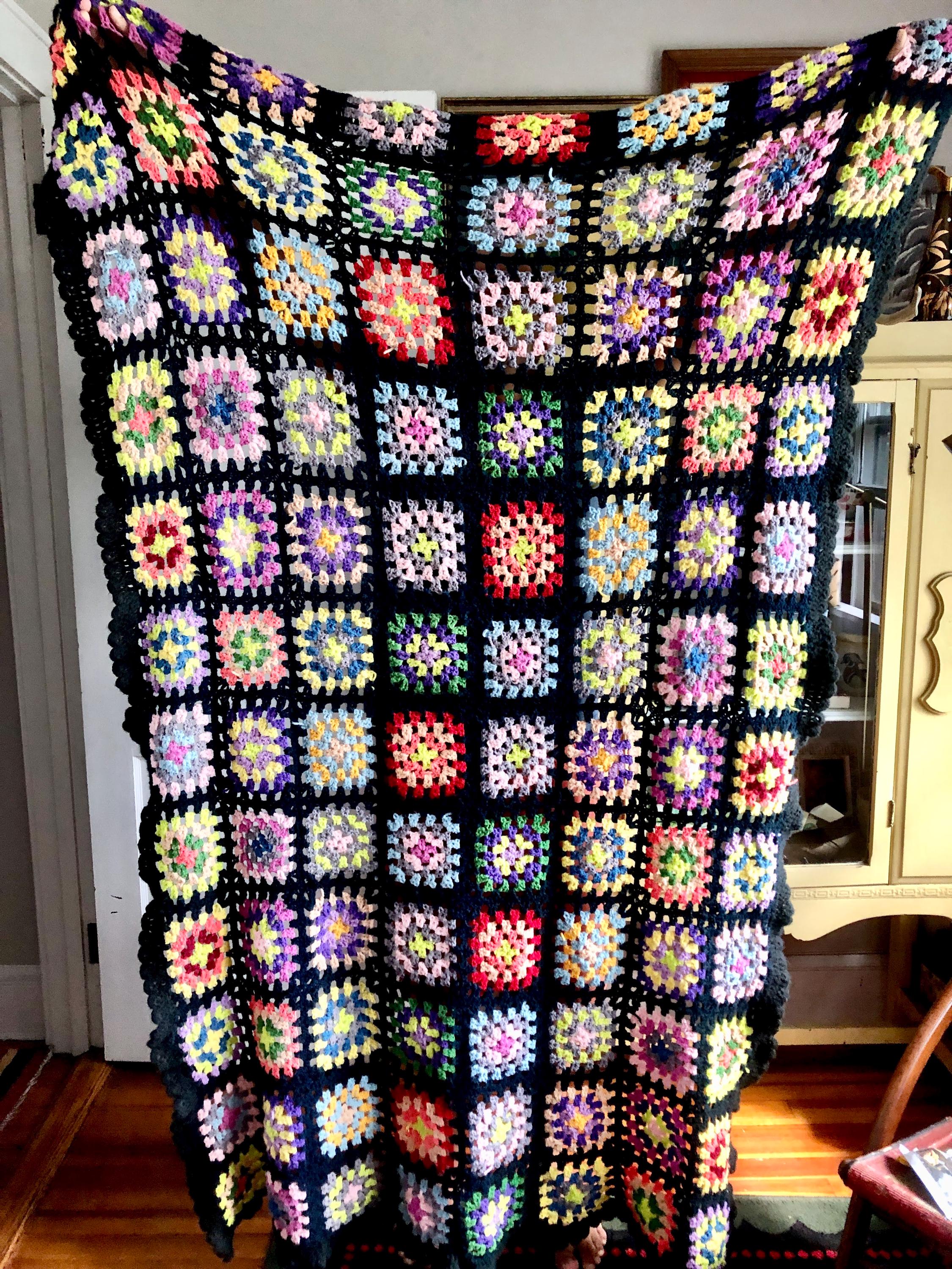 Vintage Handmade Granny Square Crochet Blanket; 50x73