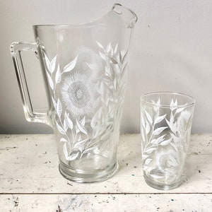 Vintage white floral glass pitcher and tumbler; Perfect for a party of one!