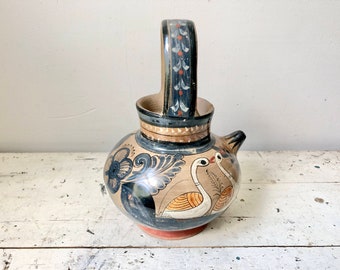 Vintage Tonala pottery water vessel or botijo; 8.5" tall