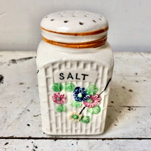 Vintage ceramic salt shaker with floral design; Made in Japan