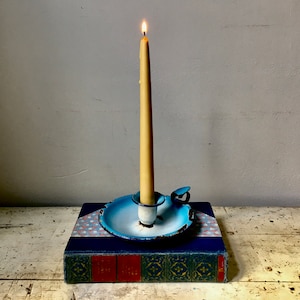 Antique French enamelware candlestick holder