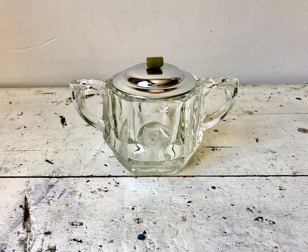 Vintage Glass Sugar Bowl With Metal and Bakelite Lid Etsy