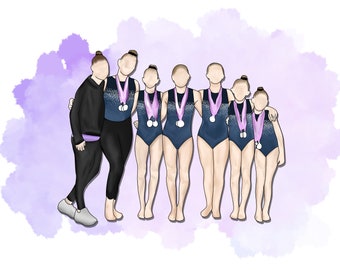 Custom Gymnastics/Sports Team Drawing (4-7 people)