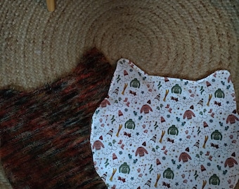 Couverture pilou pour Chat forme tête de chat / Tissu pilou tout doux et minky ou tissu coton