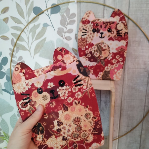 Pochette à livre de poche en forme de Chat Kawaii japon / book / tissu fleuri japon