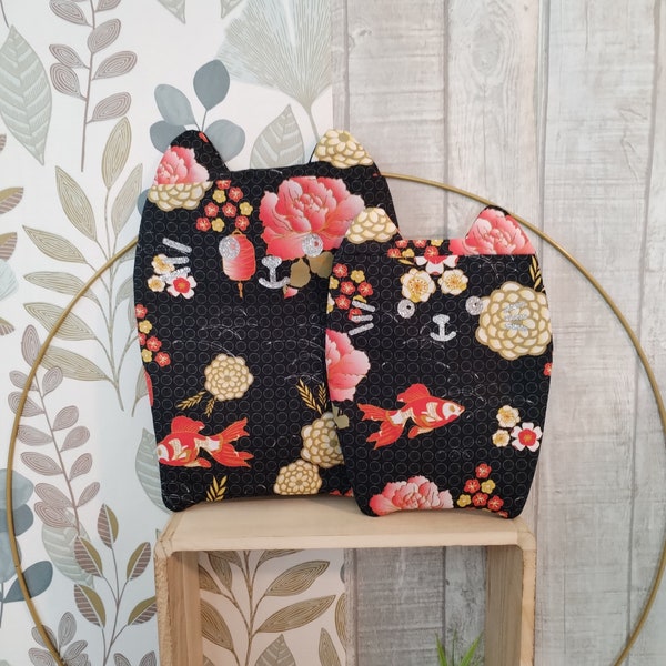 Booksleeve Cat / Kawaii book pouch / Japanese fabric