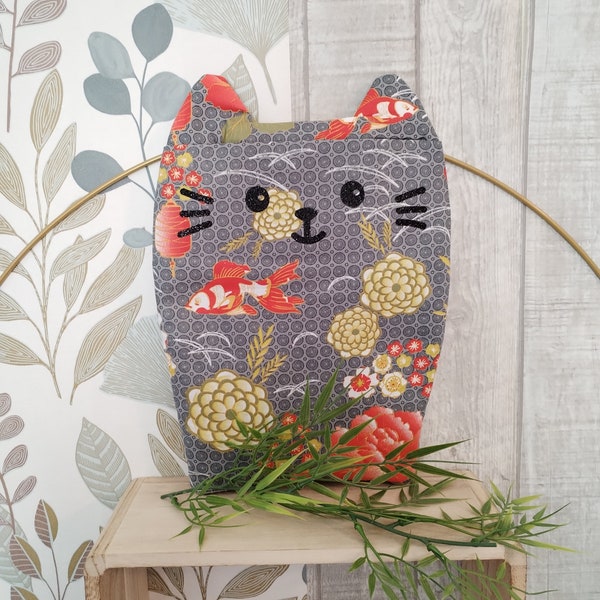 Booksleeve / Étui à Livre taille roman en forme de Chat Kawaii / book / tissu japon