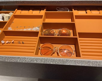 Custom Jewelry Drawer Inserts | Luxury Velvet Jewelry Organizer Trays for Necklaces, Rings, Sunglasses Storage | PU leather Jewelry Insert