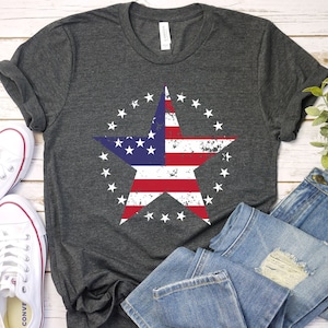 Distressed Star American Flag Star Shirt - Star Shirt, Star Tee Shirt, Big Star T Shirt, Star Shirt Women, Men&#39;s Star T-Shirt / GBTD0463