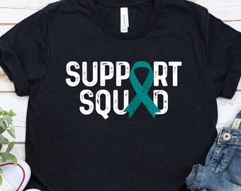 Ovarian Cancer Awareness Support Squad, Ovarian Cancer Warrior Shirt, Ovarian Cancer Survivor, Ovarian T-Shirt, Teal Ribbon Shirt / GBTD0664