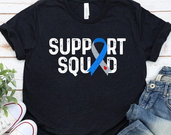 Diabetes Support Squad, Diabetes Survivor, Type 1 Diabetes Awareness Shirt, Diabetes Warrior, Blue Grey Ribbon T1D, Diabetes Type 1 GBTD0856