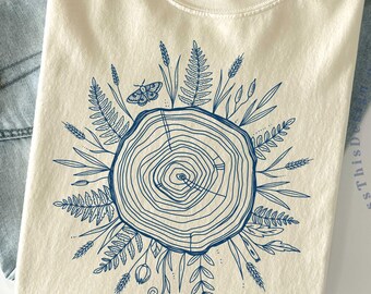 Earth Day Botanical Tree Shirt, Tree Ring Art Tee, Cottagecore Nature Shirt, Woodland Forest Top, Nature Lovers Gift, Gift For Mom GBD2873