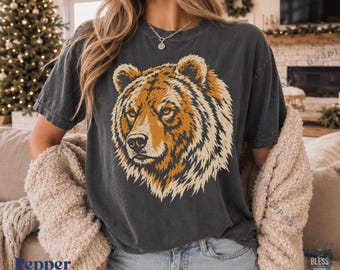 Vintage Grizzly Bear T-Shirt Comfort Colors® Monsters Distressed Retro Animal Graphic Tee, Chicago Football Game Day Shirts / GBD3034