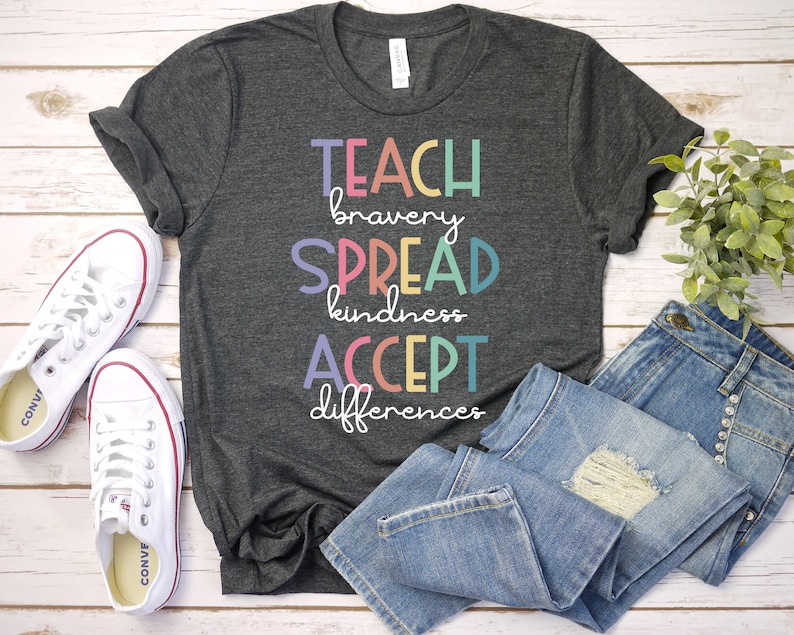 Autism T-Shirt, Teach Bravery Spread Kindness Accept Differences, Special Ed Teacher, Autism Acceptance Awareness,Autism Acceptance GBTD1121 image 2