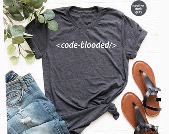 Code-Blooded Tee Funny Code Programmer IT T-shirt Tee Mens Womens Ladies Dad Gift Geek Nerd Coder Computer Science Tech Developer / GBTD1547