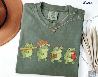 Cottagecore Frog Back to School Comfort Colors Shirt, Toad Teacher Tee, Kawaii Froggy Student Top, Pre K First Day of School 2026 GBD2865