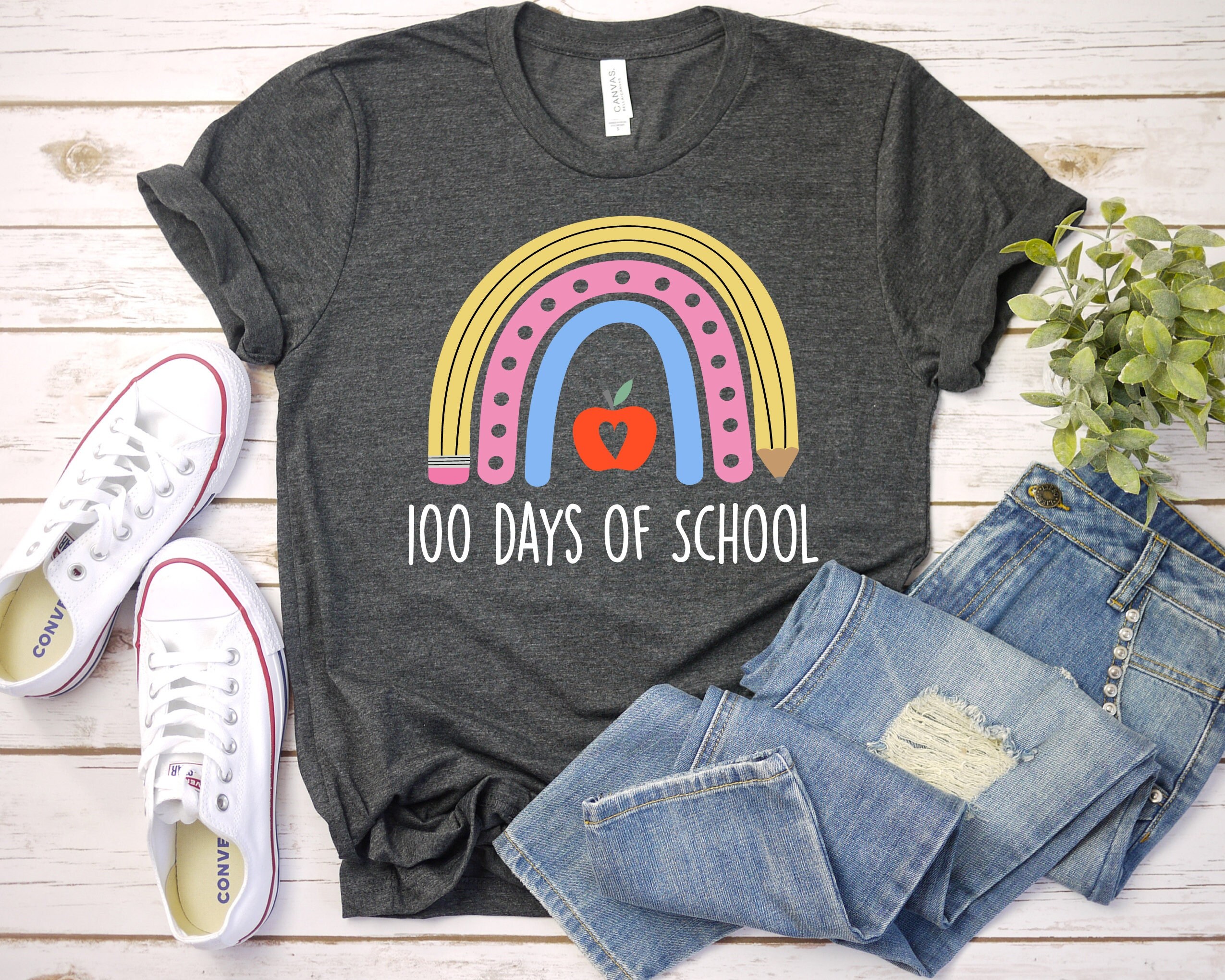 Rainbow 100th Days of School Shirt 100 Days Brighter 100th Etsy