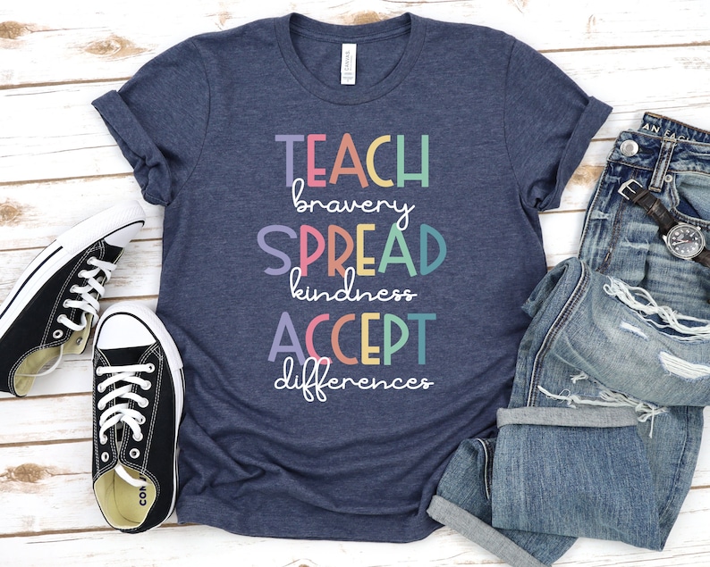 Autism T-Shirt, Teach Bravery Spread Kindness Accept Differences, Special Ed Teacher, Autism Acceptance Awareness,Autism Acceptance GBTD1121 image 1