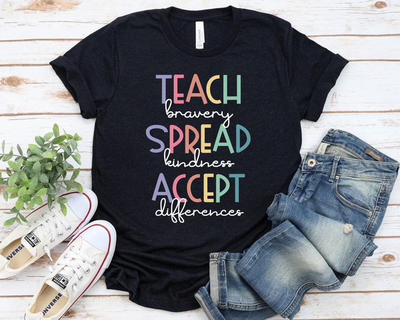 Autism T-Shirt, Teach Bravery Spread Kindness Accept Differences, Special Ed Teacher, Autism Acceptance Awareness,Autism Acceptance GBTD1121 image 3