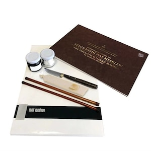 Arabic Calligraphy Set Nesih&Sulus 4- Arabic Hat Art Nesih and Sülüs-Line Knife,Makta,100 sheets paper,Reed pen,Silk.calligraphy ink.