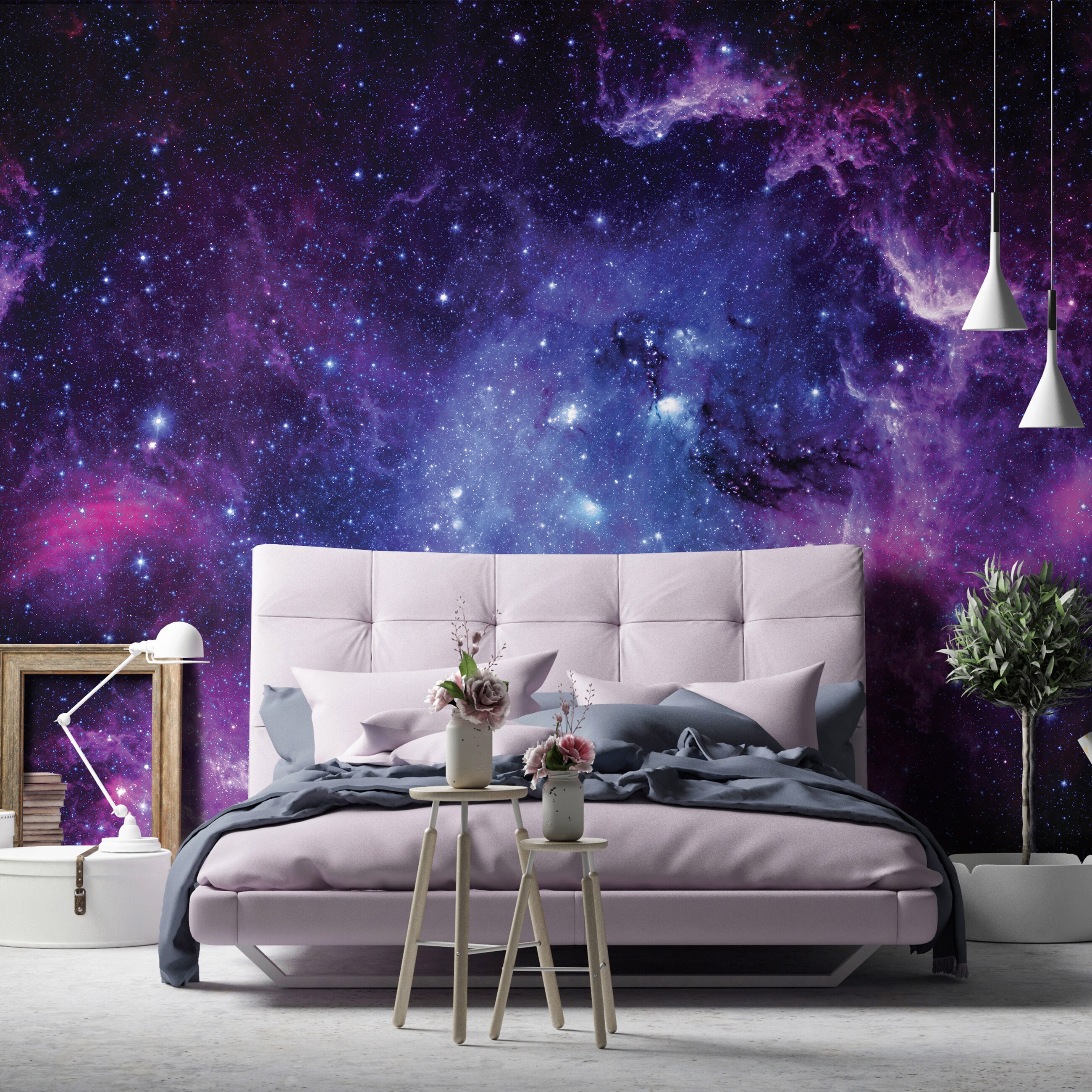 Galaxy Universe Wallpaper Stars Planets Mural Dark Sky - Etsy