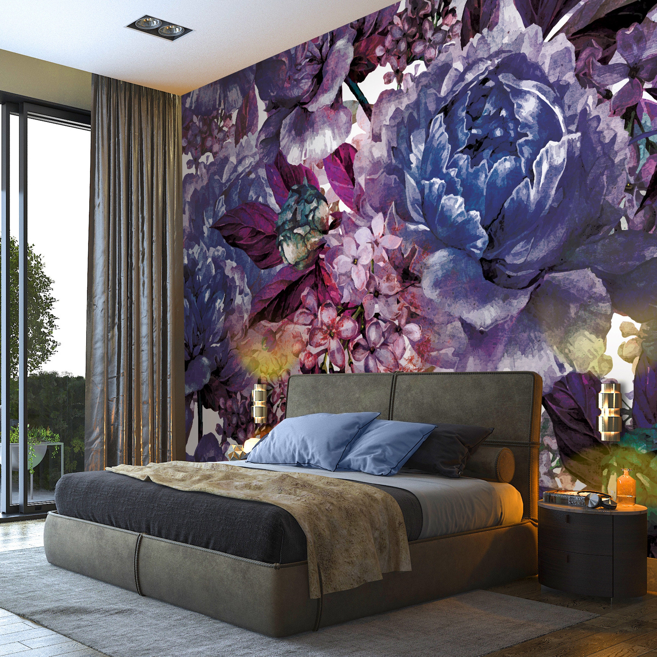 Vibrant Purple FLOWERS Wallpaper Photo Mural Wall Etsy
