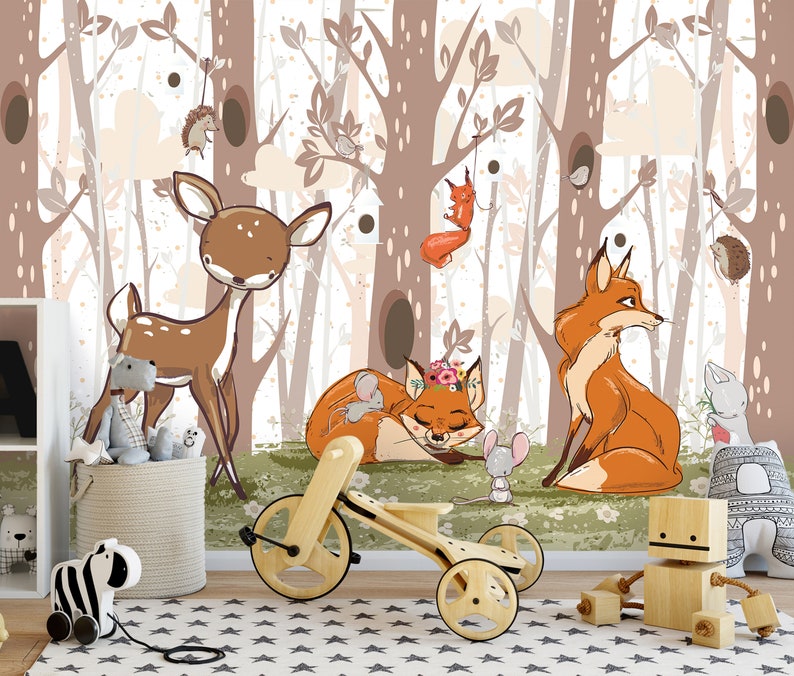 Forest Animals Kids Room Wallpaper Kids Room Mural Wall - Etsy
