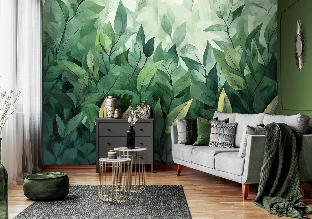 GREEN Leaves Wallpaper | Green Wall Mural | Wall Decoration | BOTANICAL ...