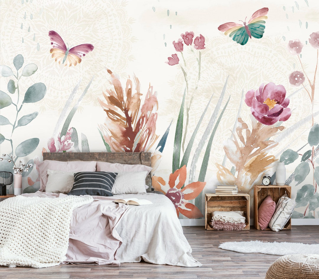 Wildflowers FLORAL Wallpaper | Wall Mural Flowers | Watercolors Wall ...