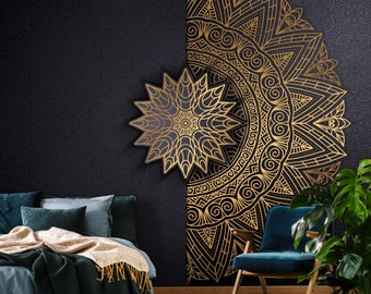 BLACK Mandala BOHO Wallpaper | Zen Yoga Mural | Bohemian Wall Decoration | Boho Design | Mandala Wall Poster | Modern Bohemian Wall Decor