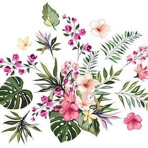 Wandaufkleber Blumen Farn Monstera | WANDSTICKER | Selbstklebende Dekoration | Wandtattoo Aufkleber | Wandaufkleber | Wandtattoo Hawaii