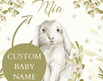 CUSTOM Name Wallpaper | Personalised GIFT Idea | Pastel Green Bunny | Pastel Girls Room Decor | Animal Floral Wall MURAL |