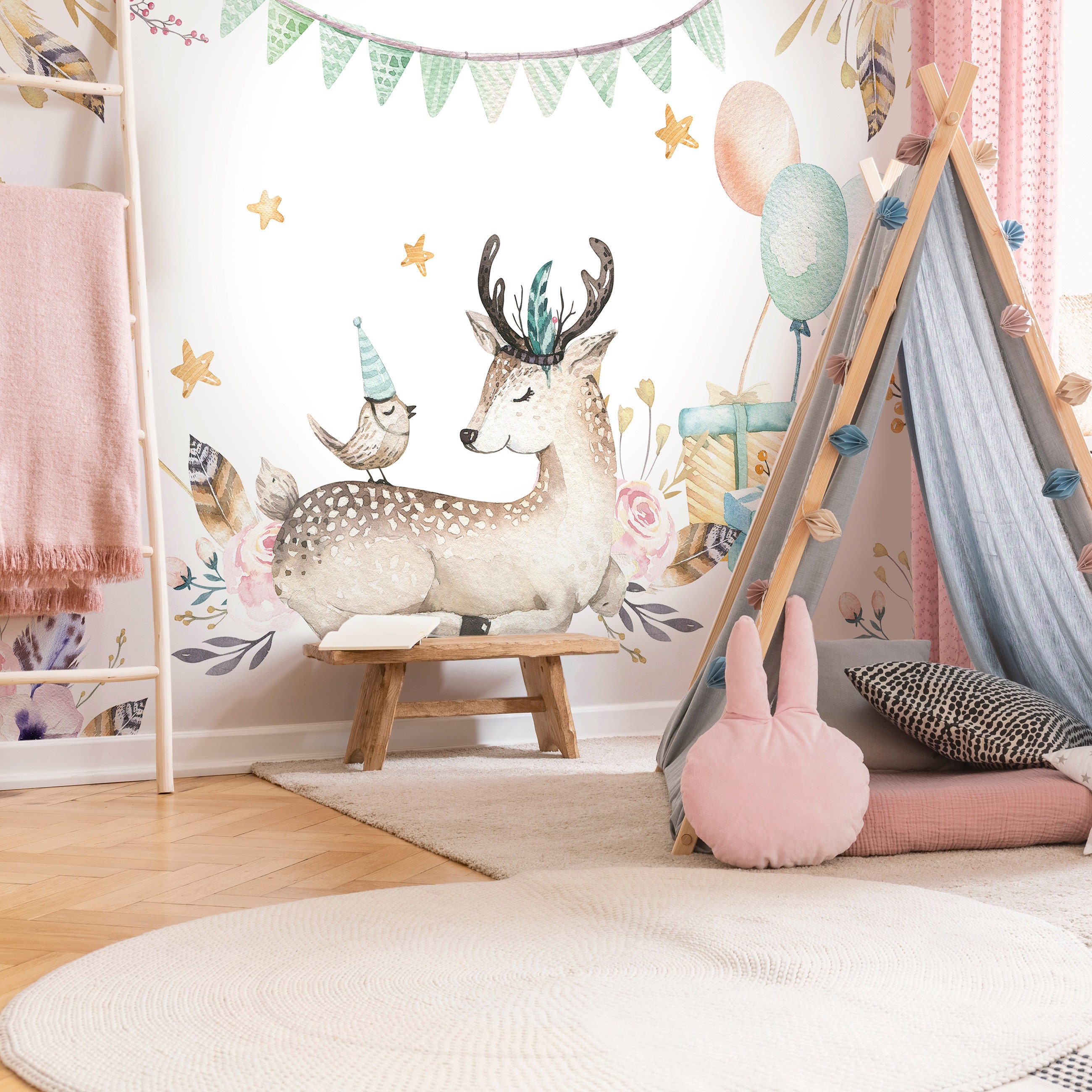 KIDS Room Wallpaper Nursery Mural Wall Decoration DEER - Etsy
