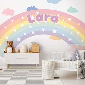 Personalised Rainbow KIDS Room Wallpaper | PASTEL rainbows Mural | Wall Decoration | Kid Interior | Wall Poster | Pastel Wall | Nursery Wall