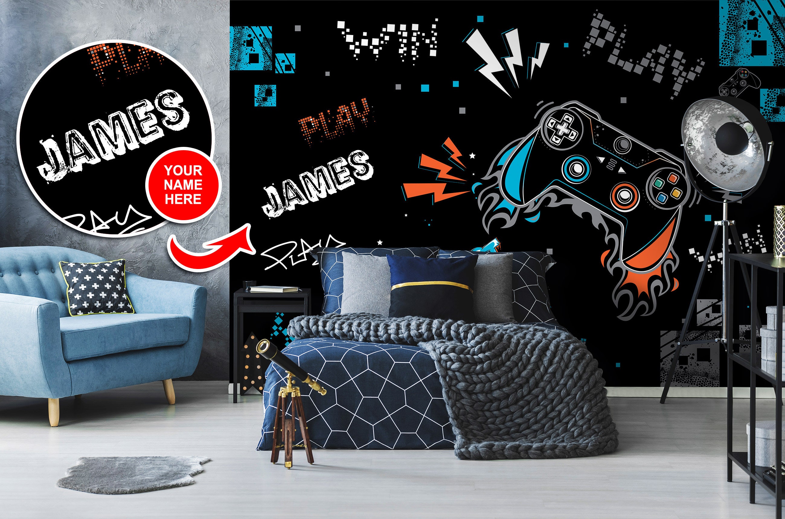 MairGwall Sticker mural en vinyle Motif manettes de jeu  Decoração de  quarto, Decoração quarto gamer, Decoração de casa