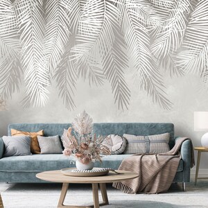 Pastel Leaves Wallpaper Pastel Colours Mural Botanical Wall Poster Interior Design Wall Poster Feathers Wallpaper Minimalism afbeelding 1