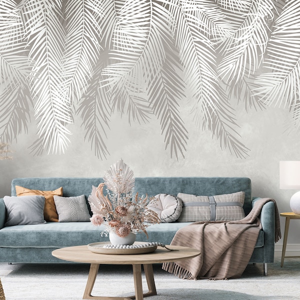 Pastel Leaves Wallpaper | Pastel Colours Mural | Botanical Wall Poster | Interior Design | Wall Poster | Feathers Wallpaper | Minimalism