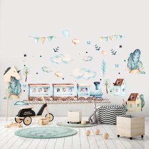 Adesivo da parete per camera dei bambini TRENO / DECALCOMANIE da muro / Decorazione da parete autoadesiva / Adesivo da parete pastello / Adesivo per camera dei bambini / Decorazione per la scuola materna del ragazzo