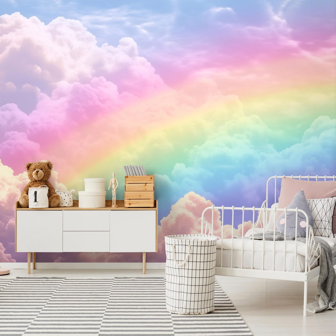 RAINBOW Sky Wallpaper | Clouds Pastel Children Mural | Scandinavian ...
