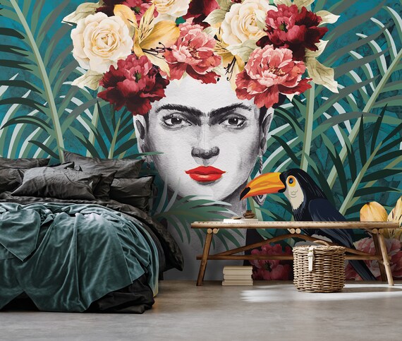 FRIDA Kahlo Wallpaper Photo WALL Mural Exotic Wall Decoration FLOWERS Wall Poster Interior Design Wall Poster Art Wall Print Etsy