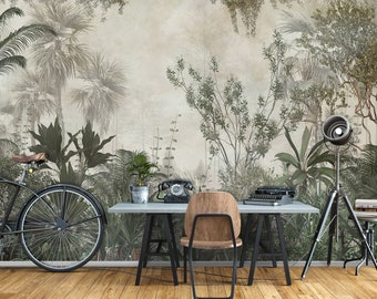 Jungle Wallpaper | Wall Mural | Wall Decoration | BOTANICAL Interior | Wall Poster | Palm Wall Decoration | Green Wall Decor | Vintage