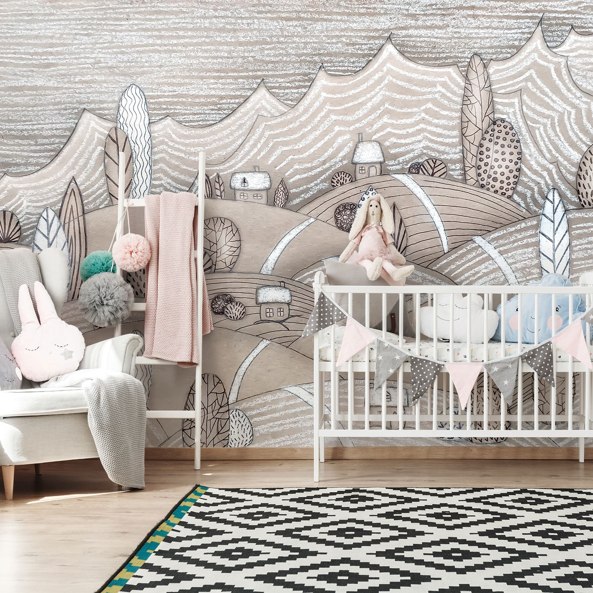 Neutral CHILDRENS Room Wallpaper Beige Nursery Mural Wall | Etsy