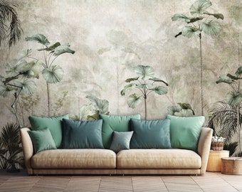 BOHO Botanic Nature Wallpaper | WALL Mural | Wall Decoration  | Wallpaper | Poster | Jungle Wall Print | Nature Watercolors