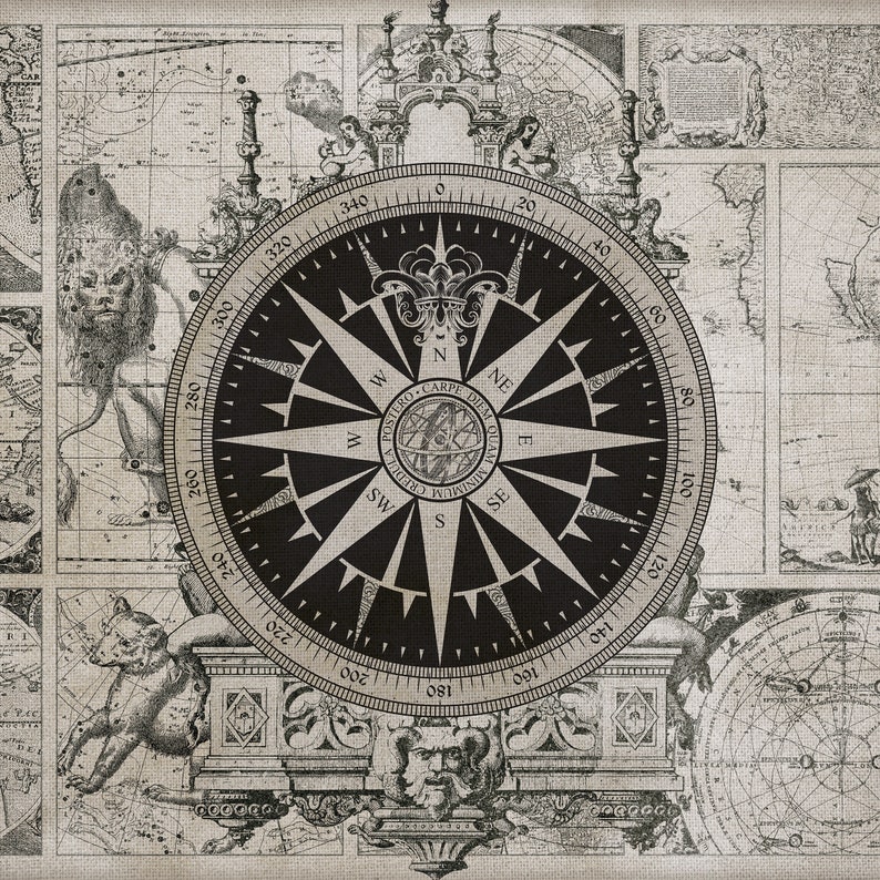 Wind Rose Wallpaper Compass Art Mural Wall Decoration - Etsy
