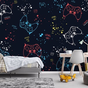 GAMER Game Player Wall Mural | Gamer Teen Room Wallpaper | Teenager Mural | Wall DECAL | Gaming Fan Interior | Wall Poster | Player