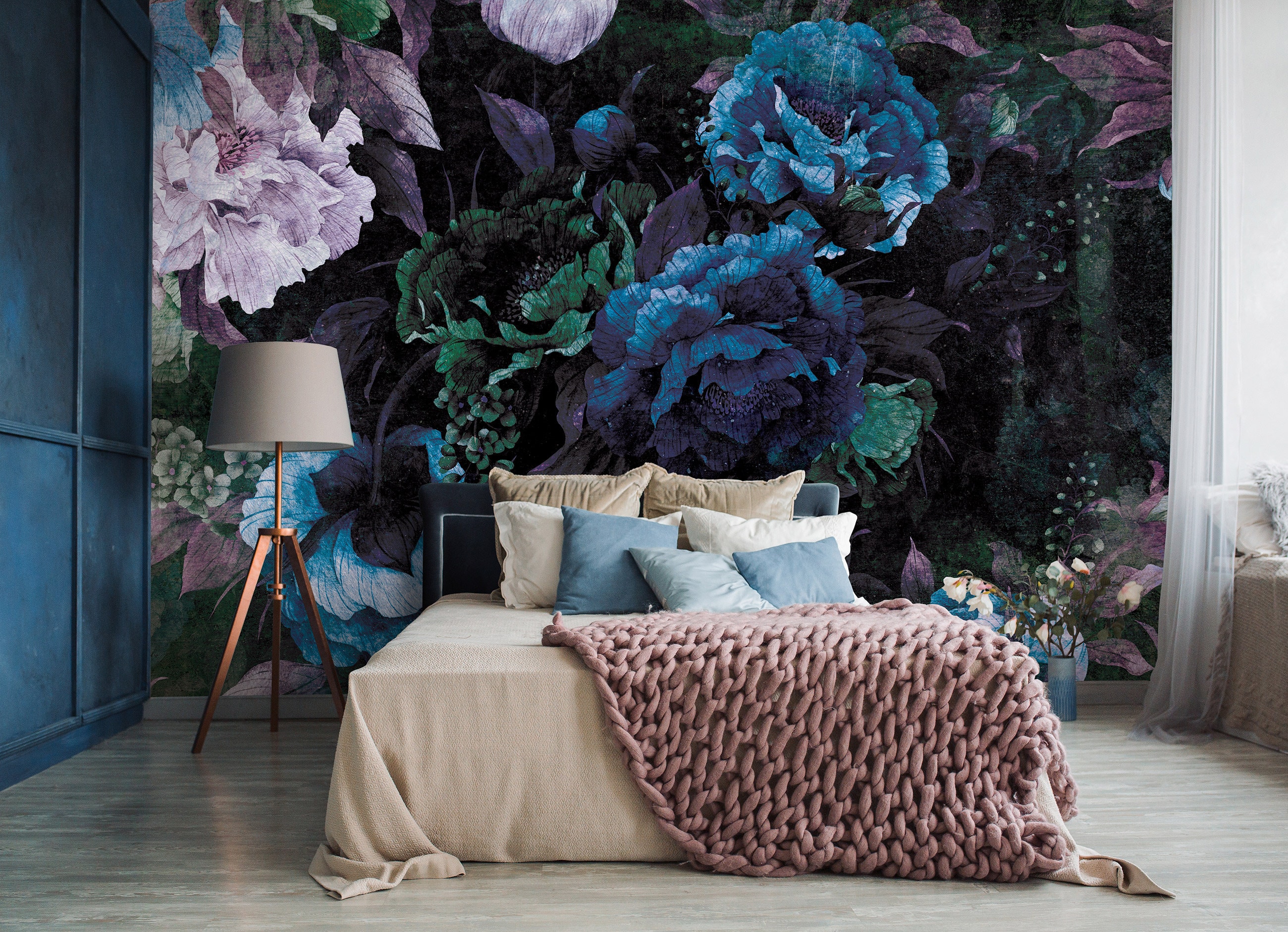 Dark Blue FLORAL Wallpaper Large Flowers Mural Wall - Etsy UK Dark Blue FLORAL Wallpaper Large Flowers Mural Wall - Etsy UK